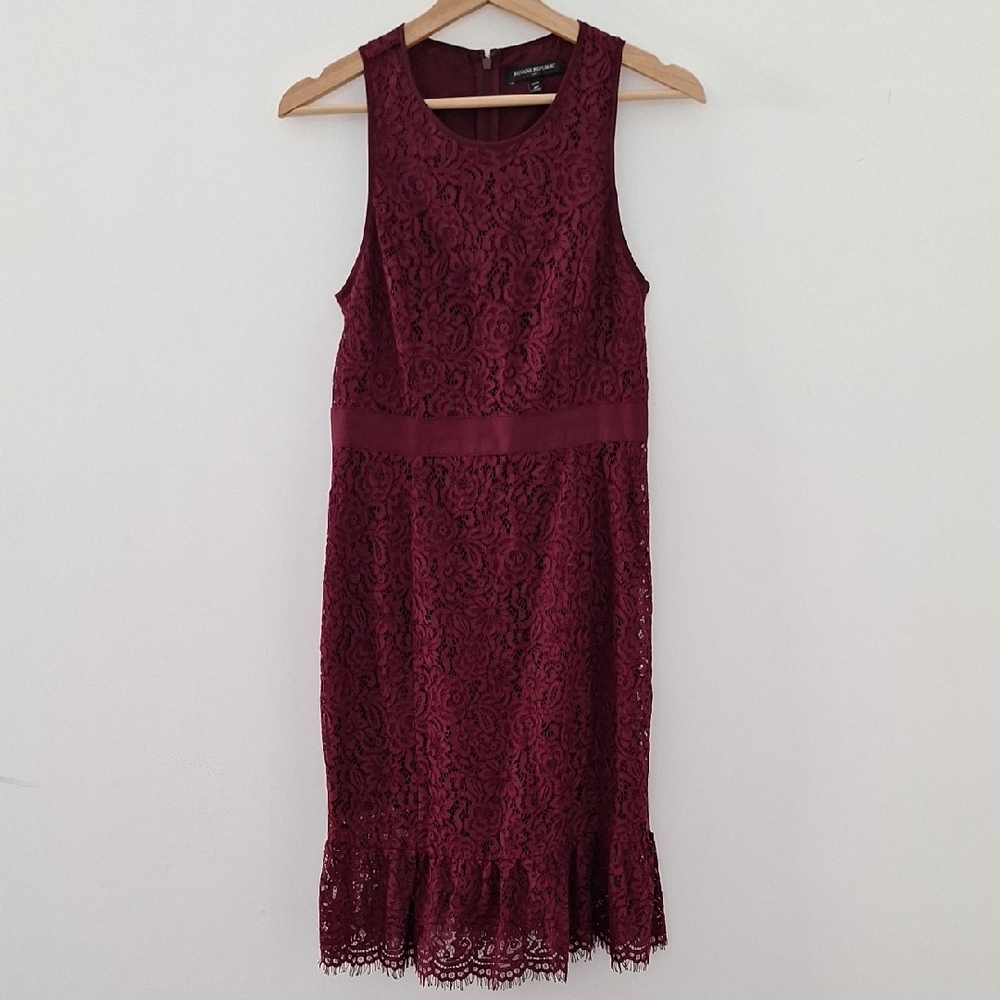 Banana Republic Deep Wine Red Lace Midi Dress